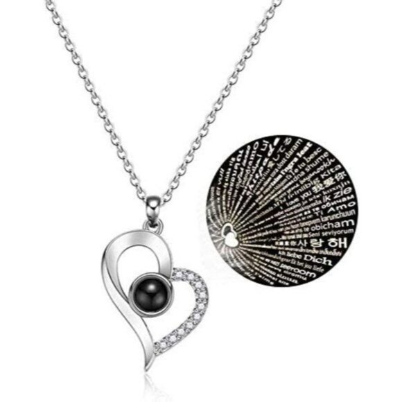 Blue Preserved Rose with I Love You Necklace in 100 Languages, Jewelry Box - Picture 3 of 5